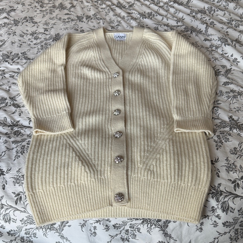Ganni Ivory Button-Up Cardigan